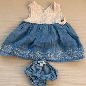 Jessica Simpson White and Light Blue Embroidered Denim Dress with Bloomer